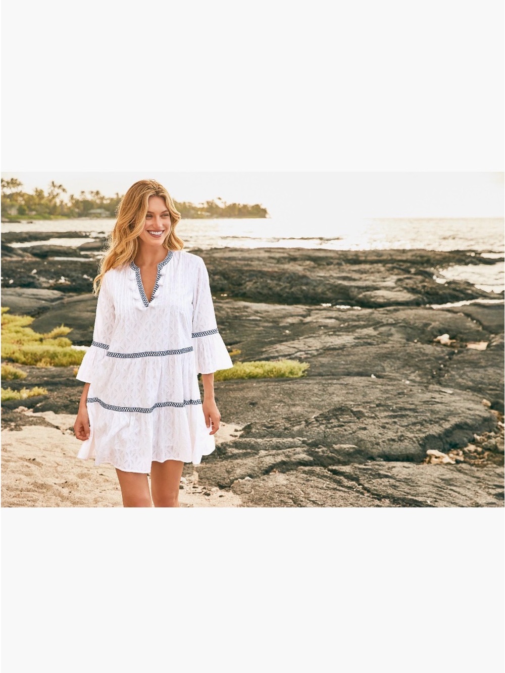 Tommy Bahama White Mini Dress with Navy Trim Details